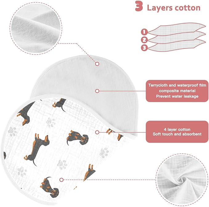 Qinllo 4 Pack Muslin Burp Cloths Dachshund Dogs White Cotton Baby Burp Cloths Extra Absorbent and Soft Spit Up Rags for Baby Boys Girls 22x11 Inch
