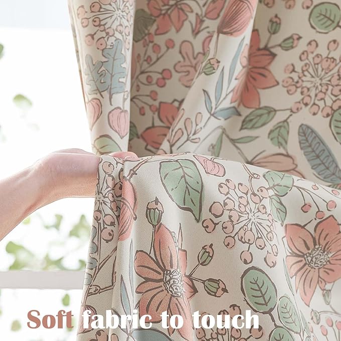 Vangao Pink Nursery Curtains for Girls Room Easter Floral 100% Blackout Curtains 63 Inch Length Farmhouse Drapes for Bedroom Room Darkening Flower Patterned Window Treatment for Kids Set of 2