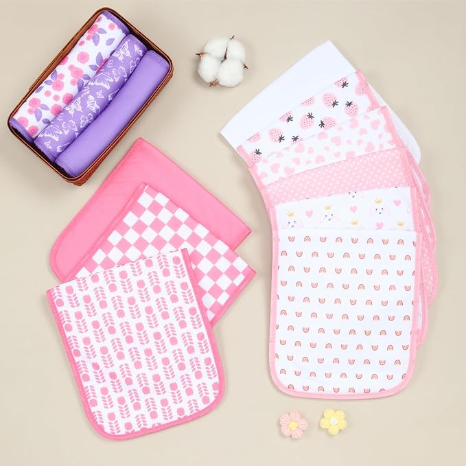 Hakochia Burp Cloths for Baby Boy & Girl Organic Cotton Large Unisex Burp Clothes Extra Absorbent Soft Neutral Burping Rags Spit Up Cloth Sets for Newborns 8 Pack