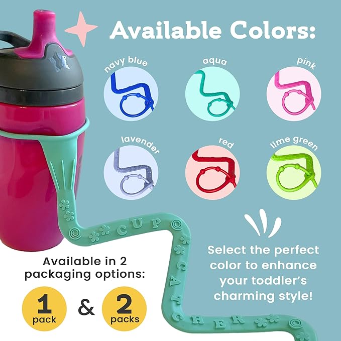 Brilli Baby Cup Catcher Patented Safety Tether Strap, Attach Sippy Cups, Bottles, Pacifiers & More to Stroller, High Chair, Car Seat, Made in USA, Food Grade, Dishwasher Safe (Lavender)