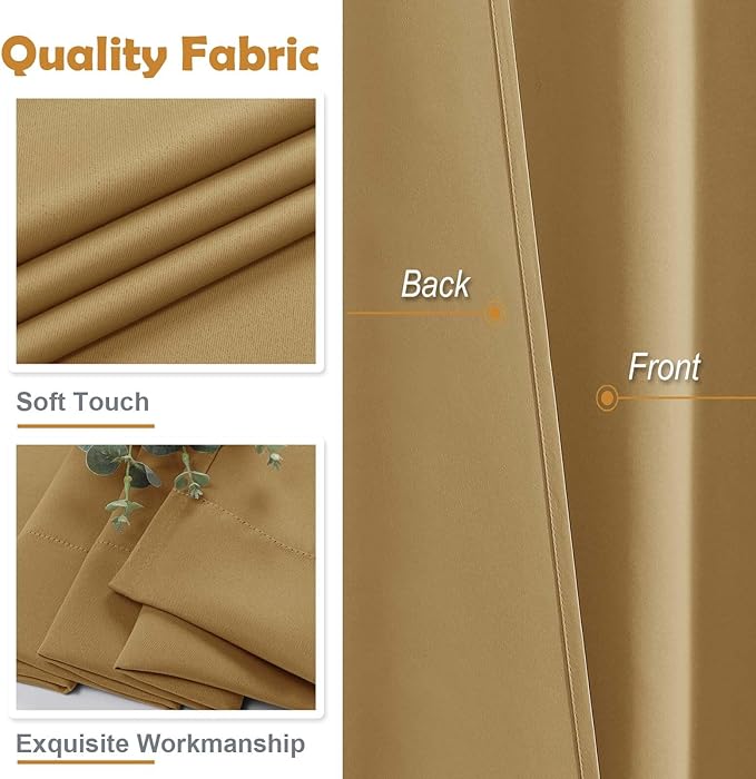 Aiyufeng Gold Short Blackout Curtains for Bedroom 54 Inches Long 2 Panels Set, Solid Thermal Insulated, Energy Saving Window Treatment Curtains Blackout Drapes, W40 x L54 Inch, Gold
