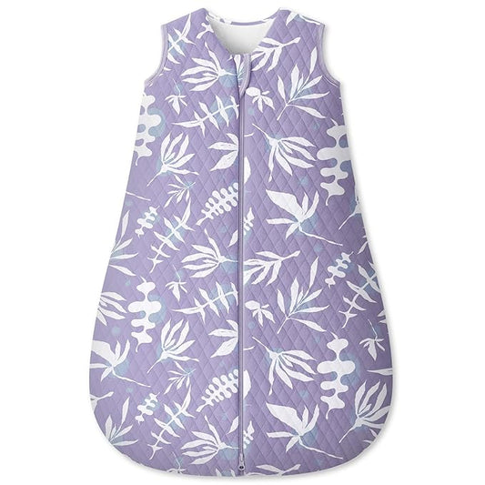 Unnivoll Baby Sleep Sack 12-18 Months 1.5 Tog Baby Wearable Blanket 100% Cotton Fabric Warm Sleeping sack with 2-Way Zipper Quilted for Toddler Infant Tog Purple Leaves