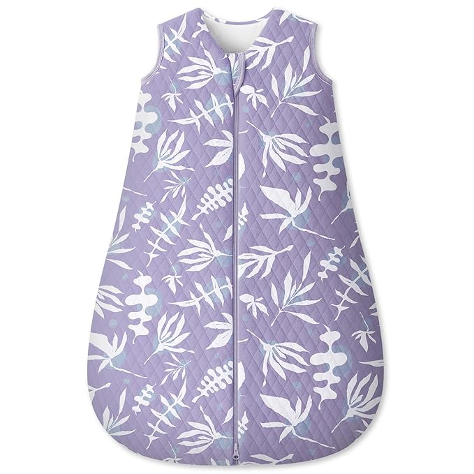 Unnivoll Baby Sleep Sack 0-6 Months 1.5 Tog Baby Wearable Blanket 100% Cotton Fabric Warm Sleeping sack with 2-Way Zipper Quilted for Infant Newborn Tog Purple Leaves