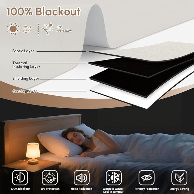 Kincmo No Drill Motorized Blinds with Remote, 100% Blackout Roller Shades for Windows, Custom Electric Blinds Compatible with Alexa, Apple Homekit, Google Home (100% Blackout Elegant Cream)
