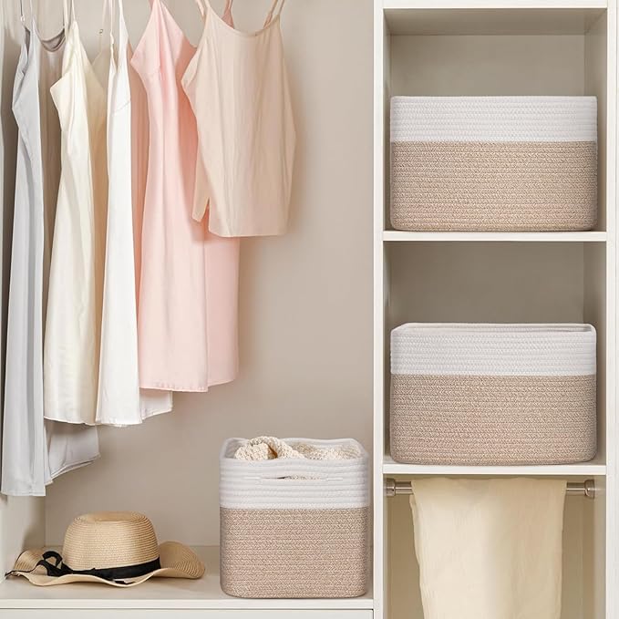 Woven Storage Baskets, Baskets for Organizing, 3 Pack Woven Basket for Storage, Storage Baskets for Shelf, Towel, Toy, Book, Closet, Baby 15"×10"×9"