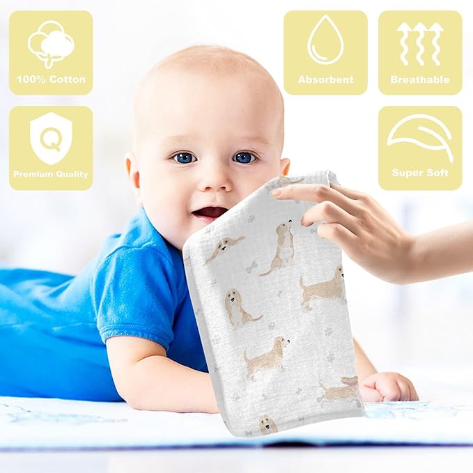 vvfelixl Baby Cotton Washcloths Basset Hound Dog Infants Bath Towel for Unisex Face Towels for Newborn, Natural Baby Wipes Delicate Skin, 11.8 X 11.8 inch, one sizex5