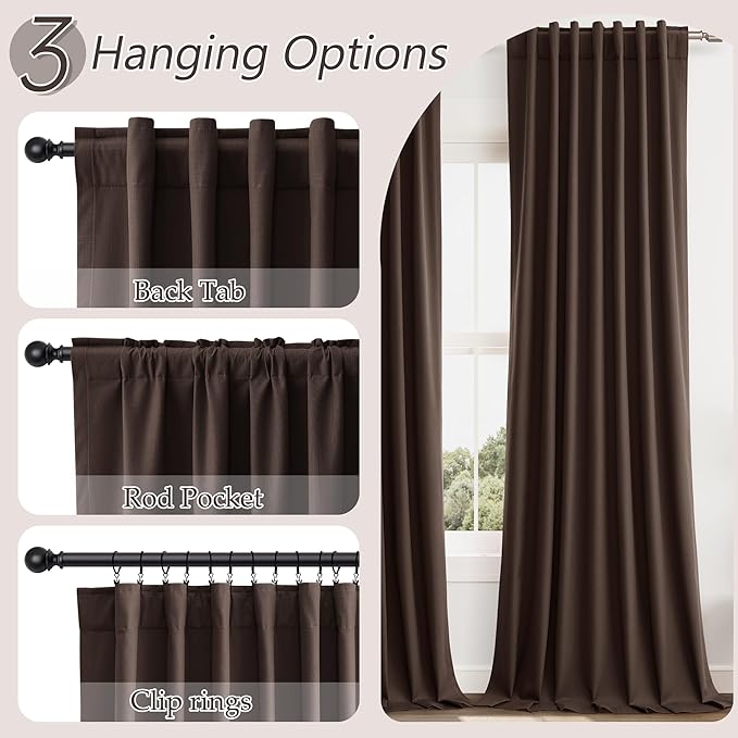 Guken Brown 100% Blackout Curtains 72 Inch Length 2 Panels Set for Living Room Bedroom Back Tab Thermal Insulated Black Out Linen Drapes Room Darkening Window Curtains 52 Inches Width