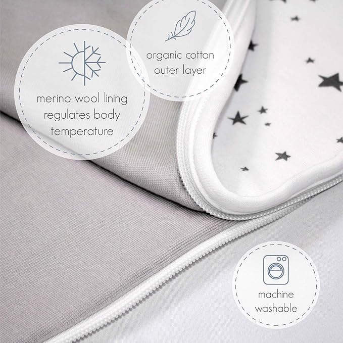Woolino Merino Wool & Organic Cotton Baby Sleep Sack 2-24 Months – Ultimate 4-Season Baby Sleeping Bag, Universal Size Wearable Blanket, 2-Way Zipper & Adjustable Fit, Year-Round Use – Palms