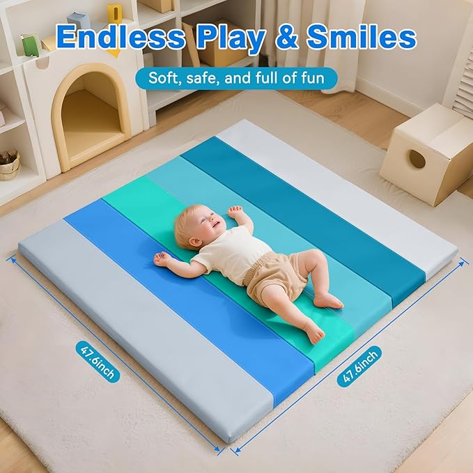 Foam Baby Play Mat: PU Leather Waterproof Kids Trifold Floor Playmat - Large Play Mat for Playpen Fodable Mattress Soft Toddler Mattress Infant Cushion for Preschool