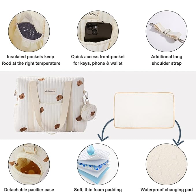 3pc Diaper Bag Tote Set, Hospital Bag for Labor & Delivery, Maternity Travel Bag with Changing Pad & Pacifier Case