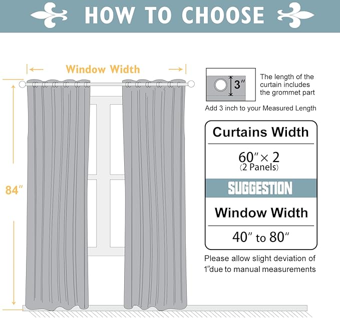 ChrisDowa 100% Blackout Curtains 84 inch Long for Bedroom with Black Liner, Extra Wide 2 Layers Total Blackout Thermal Insulated Grommet Window Curtains 2 Panels Set (Greyish White, 60 x 84 Inch)