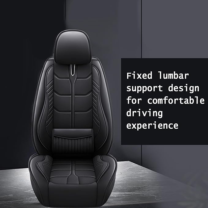 Amooca Car Seat Covers Full Set Automotive Seat Protection Fit for Most Cars SUVs Front & Back Seats Waterproof Nappa Leather Car Seat Cushion Protector Black