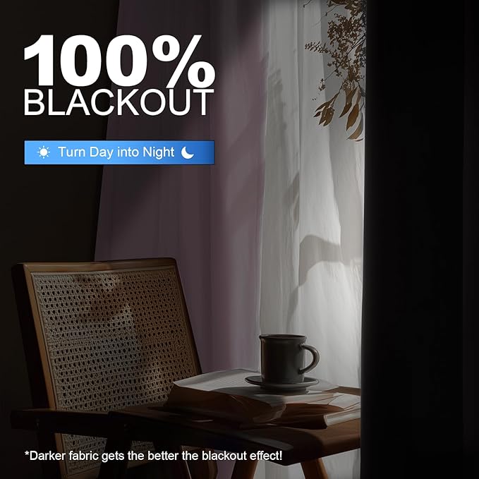 Linen 100% Blackout Curtains for Bedroom, Black Out Curtains 45 Inch Long, Room Darkening Curtains for Living Room, Long Curtain Grommets Drapes, Thermal Curtains(2 Panels, Pink)
