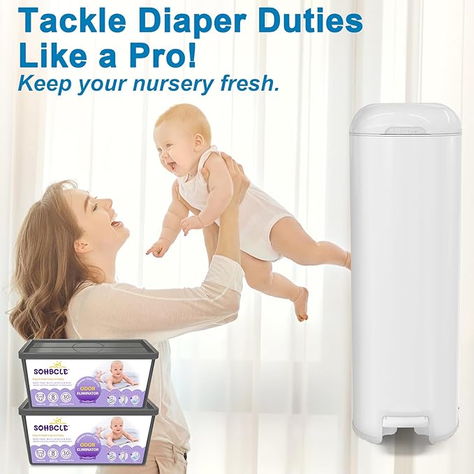 SOHBCLE Refills Compatible with Genie Easy Roll Signature Diaper Pail and Platinum Diaper Pail, Upgraded 60 Bags Hold up to 2800 Newborn Diapers, Extra Thickness Powerful Odor Control, Plant Scented