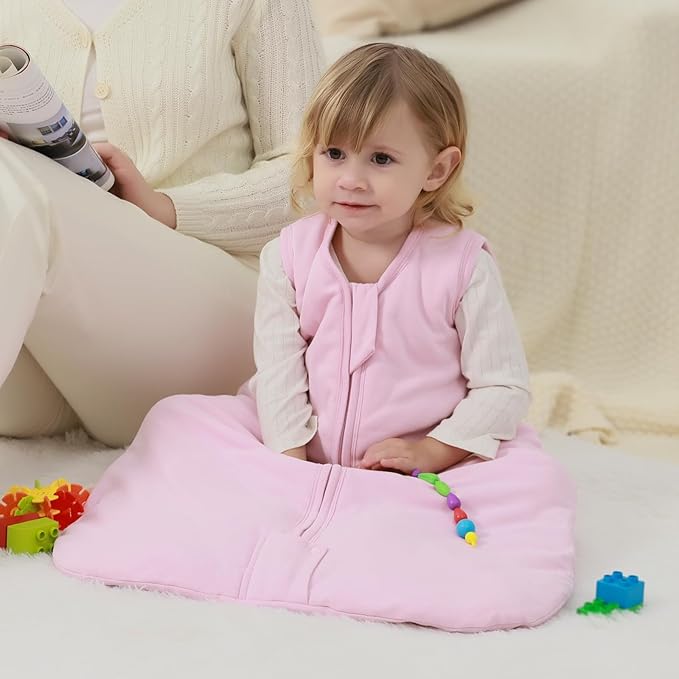 Mosebears Sleep Sack Baby Winter Wearable Blanket with 2-Way Zipper,2.5 TOG Cotton Sleep Sack Unisex (Blush, 12-18 Months)