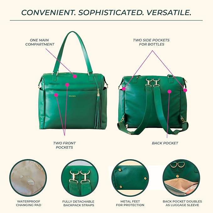 Large Diaper Bag Backpack, Vegan Leather Diaper Travel Tote Bag with Changing Pad and Stroller Straps