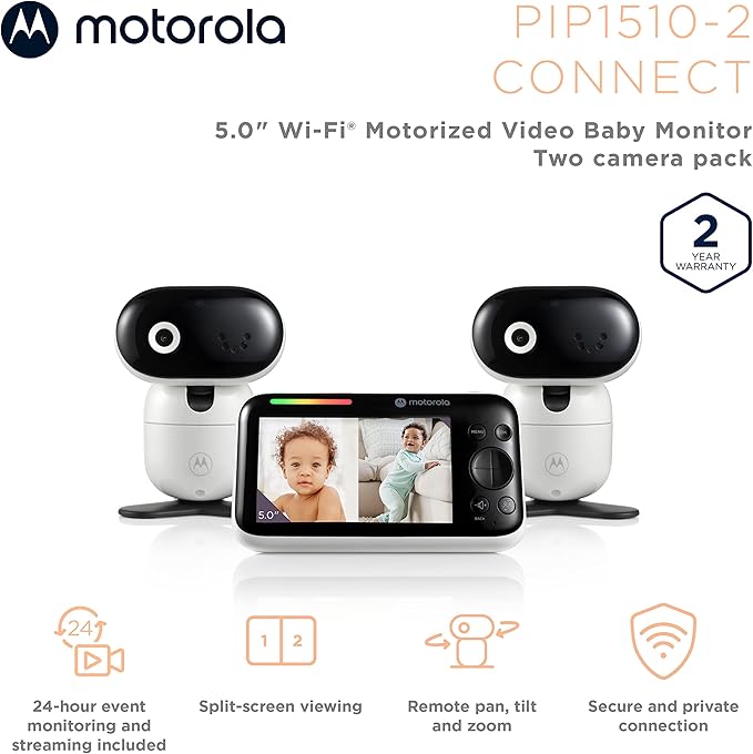 Motorola Nursery WiFi Video Baby Monitor with Camera and Audio, 5" Screen, HD PIP1510 Connect, 1000ft Range, Wall Mount, 2-Way Audio, Lullabies, Temperature Sensor, Zoom, Tilt