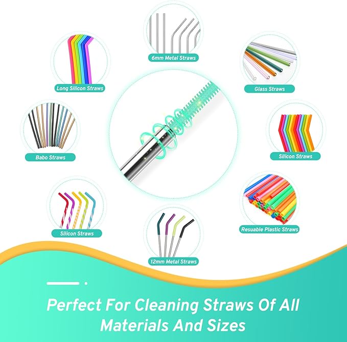 WQSS AOEIU Silicone Bottle Brush with 2 Straw Cleaner Brushes,Bottle Brush Set for Cleaning Bottles,Jars,Tumblers,Thermoses,Baby Bottle,Water Bottle,Dish,Easy to Use and Dry,Heat Resistant Sturdy