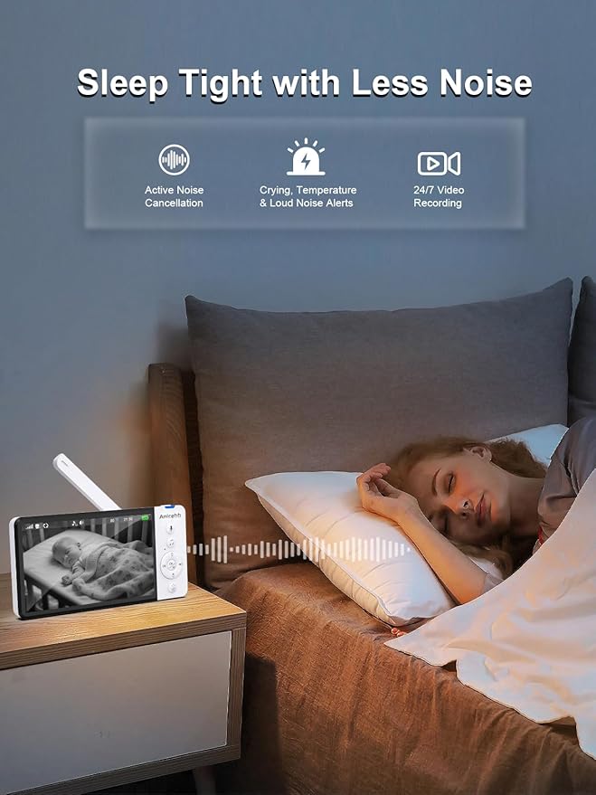 Smart Baby Monitor with App and 5" Display, Dual Mode (WiFi & No WiFi FHSS), 1080P HD Video, 360° Pan-Tilt-Zoom with Motion Tracking, 36H Battery, Cry & Temp Alerts, White Noise, Night Vision
