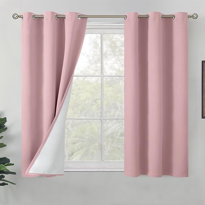 BGment Short Blackout Curtains for Bedroom 45 Inch Length, Full Room Darkening Thermal Insulated Soundproof Grommet Girls Kids Curtains for Nursery, Each Window Curtains 42 Inch Wide, Baby Pink