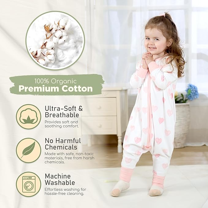 Mama Cheetah Toddler Sleep Sack with Feet, Long Sleeve 0.5 TOG Organic Cotton Baby Sleeping Bag with Legs, Wearable Blanket for Walkers w/ 2-Way Zipper, Toddler Blanket for Girls & Boys 4-5T