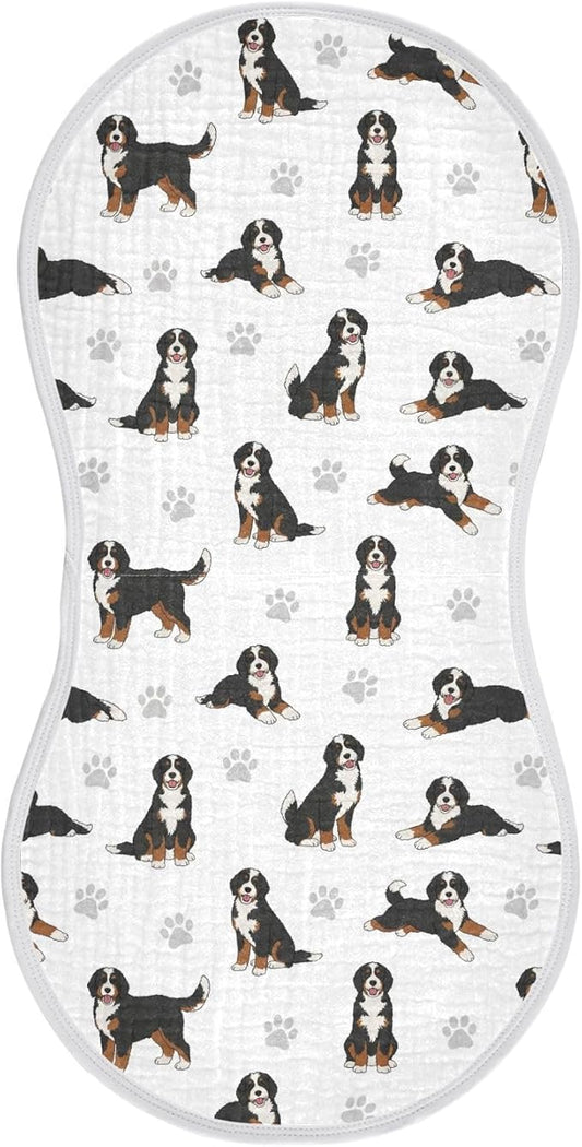 1 Pack Muslin Burp Cloths Bernedoodle Dogs White Cotton Baby Burp Cloths Ultra Absorbent and Soft Thick Burping Cloth for Newborn Baby Boys Girls 22x11 Inch
