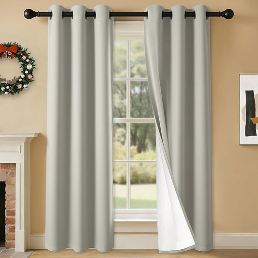 100% Blackout Curtains 72 Inch Length for Bedroom Living Room, Grommet Thermal Insulated Room Darkening Drapes, Light Blocking Window Treatment Decor, 2 Panels, 37x72, Silver Grey