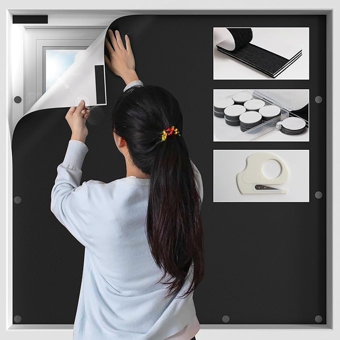 100% Blackout Window Cover, Portable Magnetic Black Out Curtains for Window, Black Out Shades No Drill Cuttable Blackout Blinds for Bedroom, RV, Nursery, Media Room, 79x57 inch