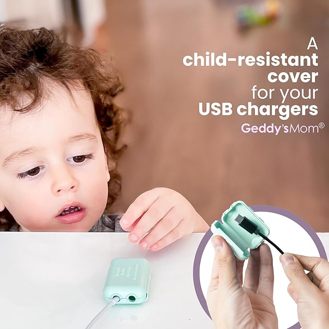 Geddy's Mom - Watch Your Mouth - The Award Winning Child Safety USB Cover Cap - Made in The USA - Baby Proofing Toddler Shock Prevention - 6 Pack (Dusty Aqua)