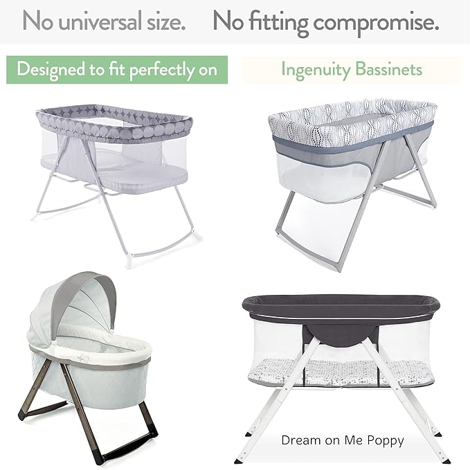 Bassinet Fitted Sheets Compatible with Ingenuity Foldaway Rocking, Dream & Grow, Poppy Traveler Bassinet – Snuggly Soft 100% Jersey Cotton – Light + Dark Grey – 2 Pack