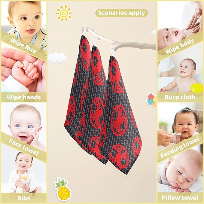 vvfelixl Red Spiders Silhouettes Baby Burp Cloths Baby Muslin Washcloths for Boys Girls Cotton Baby Face Towel for Newborn Infants Soft and Absorbent 11.8 X 11.8 in, 5 Pack