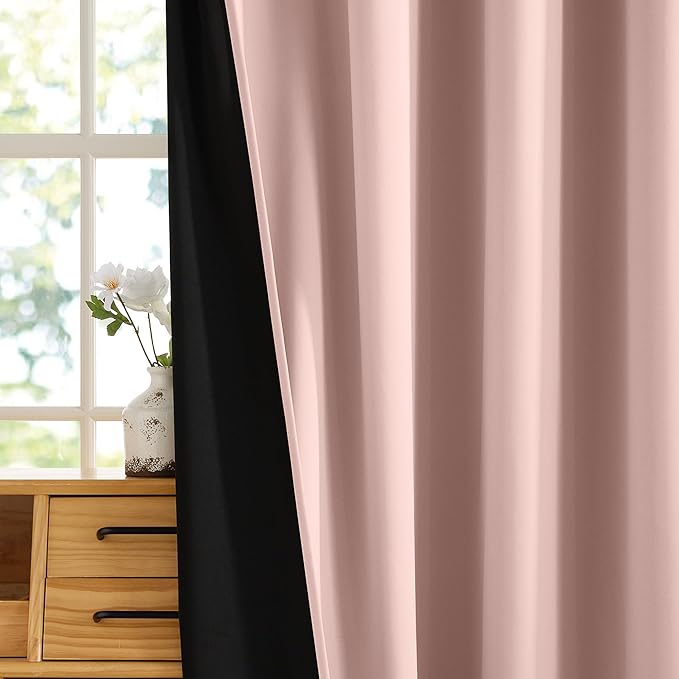 RYB HOME 100% Blackout Pink Curtains for Girls Bedroom, Thermal Insulated Noise Reducing Total Light Blocking Curtains for Nursery Baby Kids Room, 52 inches Wide by 63 inches Long, Peach Pink