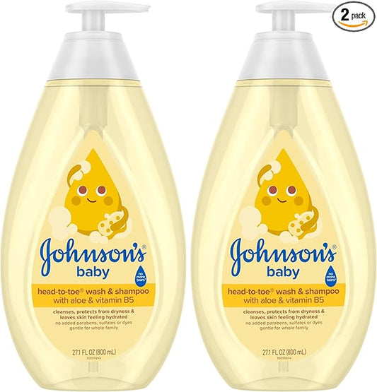 Johnson's Head-to-Toe Gentle Tear-Free Baby & Newborn Wash & Shampoo, Sulfate-, Paraben- Phthalate- & Dye-Free, Hypoallergenic Wash for Sensitive Skin & Hair, 27.1 fl. Oz (Pack of 2)