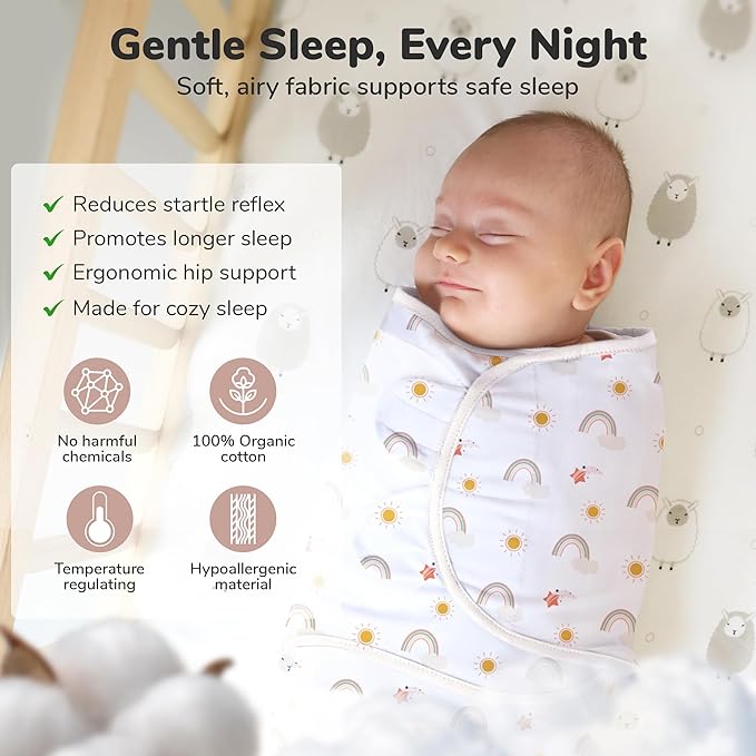 Mama Cheetah Baby Swaddle Sack, Organic Cotton Swaddle Blanket, Adjustable Swaddle Sleep Sacks, Easy Swaddles for Boy Girl 0-3 Month, Baby Essentials, 3-Pack