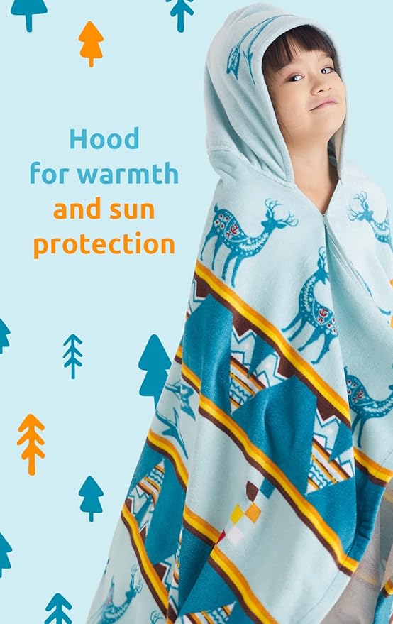 BANGSAUR Kids Hooded Bath Beach Towel, 100% Cotton 50"x30" Wrap, Toddlers Girls Boys 3-12 Years Coverup(Christmas Green)