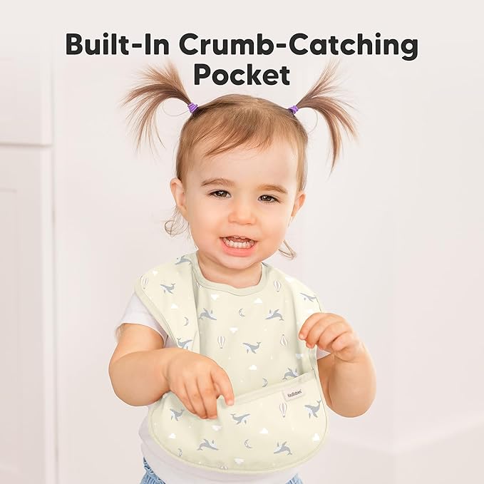 3-Pack Waterproof Baby Bibs for Eating - Lightweight Toddler Feeding Bibs with Large Food Catcher, Mess Proof, Food-Grade Baby Eating Essentials, Easy to Put On & Clean (Marine Muse)