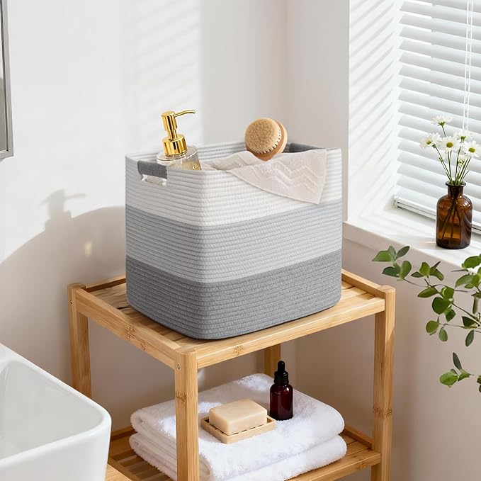 15×13 Inch Storage Cubes, 3 Pack Cube Storage Bins for Organizing, Cotton Rope Woven Baskets for Shelves, Bathroom, Kids Room, Closets, Baby Nursery