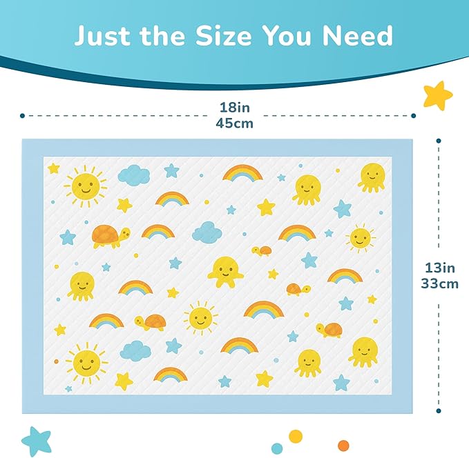 SunnyGuard Disposable Changing Pads for Baby 13 x 18 Inches, 50 Diaper Changing Pad with Unique Design & 6 Layers of Protection for Nursery Use, Travel Changes & Pee Pad Protection, 33 x 46 CM