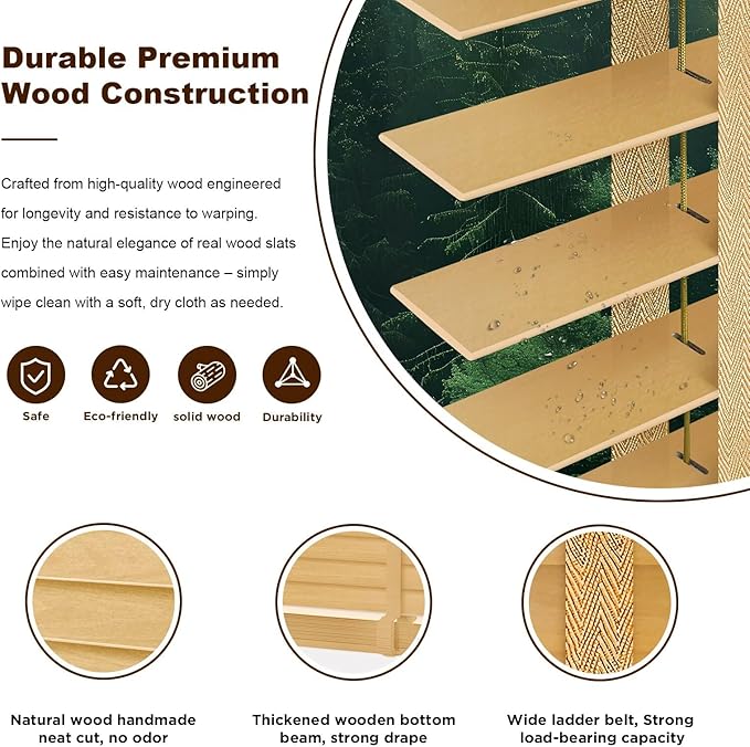 2" Cordless Wood Blinds for Indoor Windows Custom Blackout Blinds Room with Privacy Protection, Cordless Wooden Horizontal Window Shades for Bedroom, Living Room, Office, Kitchen, 32" W x 72" H