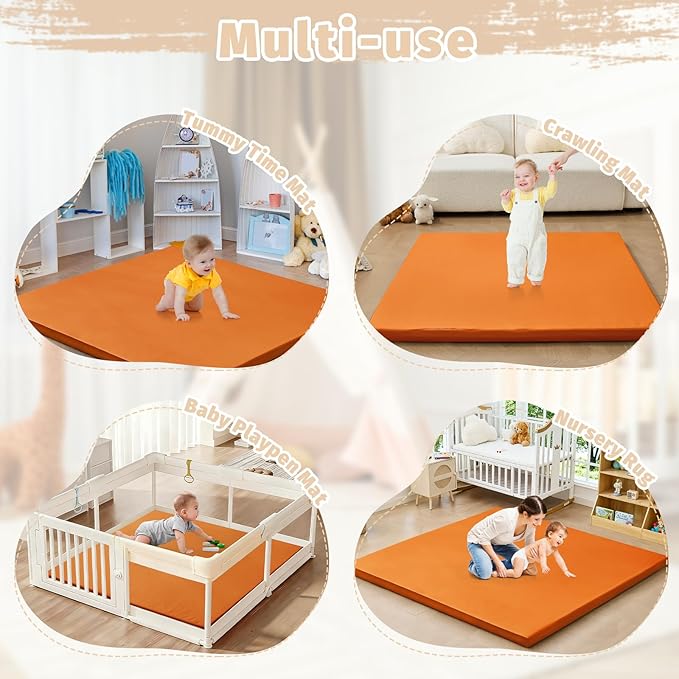 Waterproof Baby Play Mat for Floor 1.3"Thick Memory Foam 47*47 Cushion Playpen Playmat Tummy Time Crawling Mat Nursery Rug Pad Mattress Create Soft & Safe Area for Infants,Toddler,Kid,Orange
