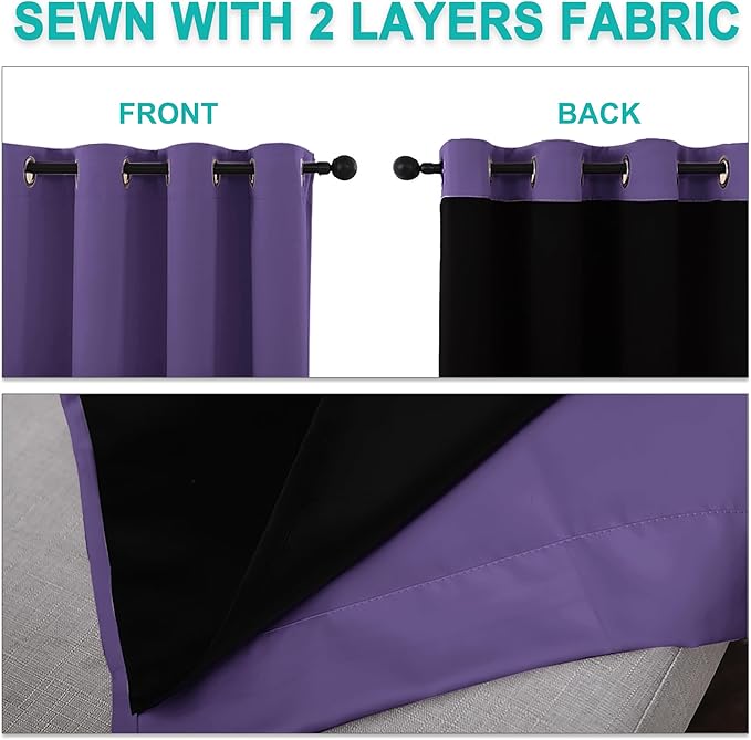 NICETOWN Blackout Curtains 80 inches Long, Full Light Blocking Drapes with Black Liner for Nursery, Thermal Insulated Draperies for Hall, Villa (Lilac Purple, 2 Pieces, 42" Wide Each Panel)