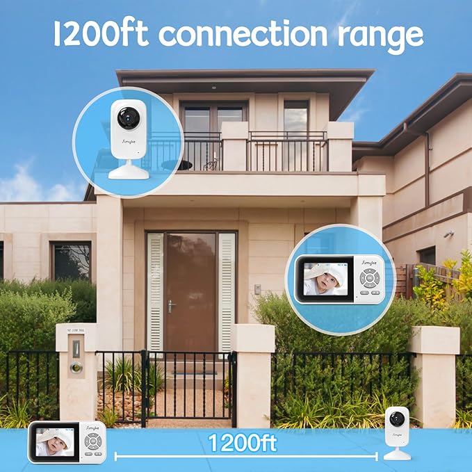 Video Baby Monitor with Camera,No WiFi 1200ft Long Range,APP Mode,2.8" Plug & Play Diaplay, Auto Night Vision,5 Lullabies Portable Sound Monitor,Room Use,Feeding Timer,2-Way Talk,for Baby/Elderly/Pet