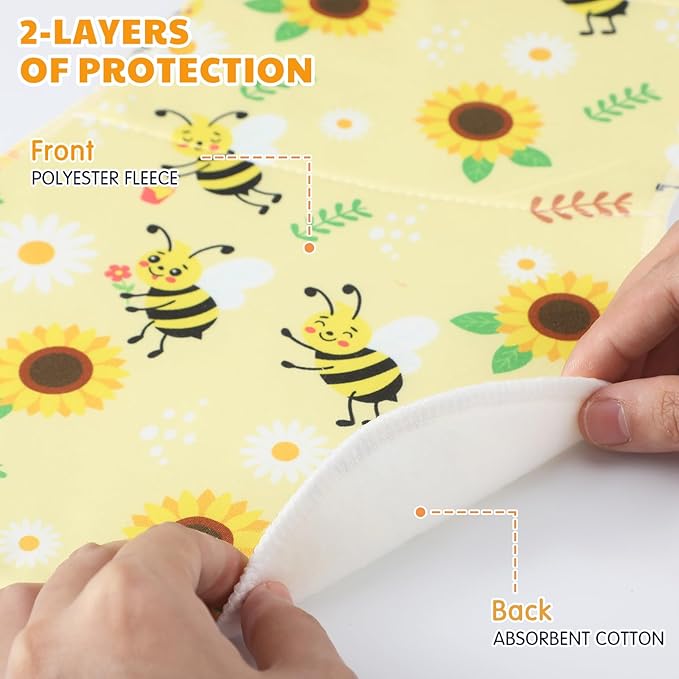 SmoothNovelty 5 Pack Bee Pattern Baby Burp Cloths Soft Absorbent Burping Rags for Newborns 19"x9" Spit up Cloths for Boy Girl Newborn Baby Shower Registry Gifts Set Nursery Decor
