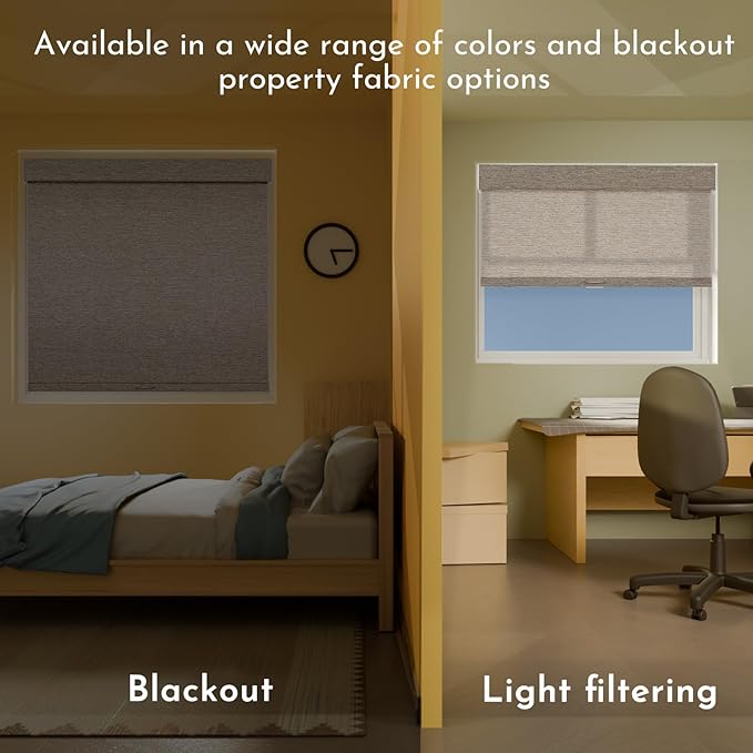 Persilux Blackout Roller Shades for Window Blinds,Cordless,Linen Fabric,Thermal Insulated Fabric UV Protection Shades for Home,Office,Bedroom,Door,Blackout-Light Brown,33 1/2" W X 64" H