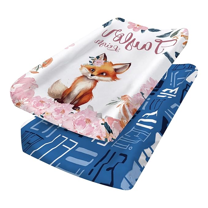 Custom Changing Pad Cover Set - Jersey Knit Ultra Soft Unisex Waterproof Diaper Changing Table Covers with Personalized Name for Baby Boys Girls - Comfy Cozy 2 Pcs Set Style07
