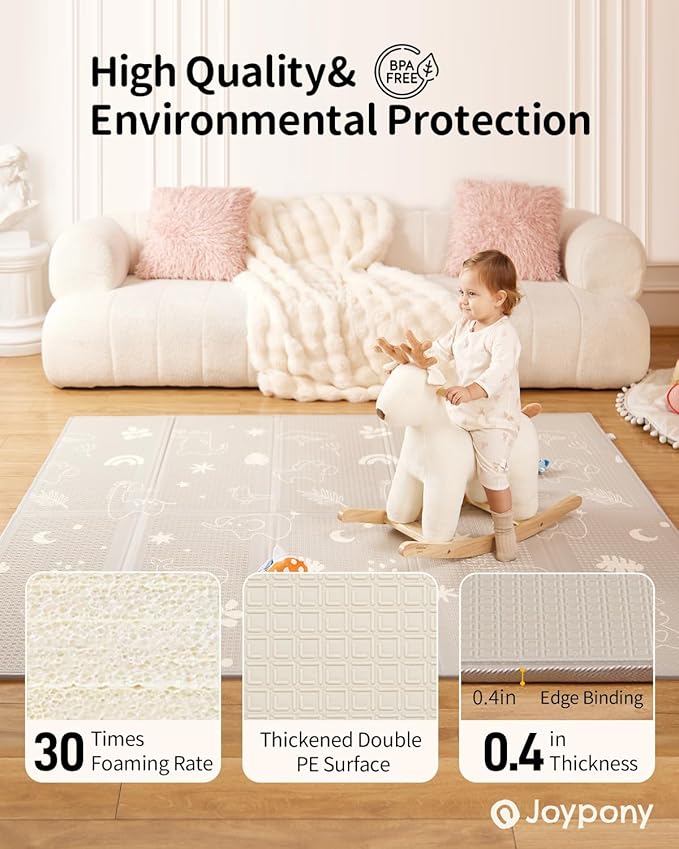 Baby Play Mat, 50 x 50 Inch Foldable Play Mats for Babies and Toddlers, Waterproof & Anti-Slip Portable Baby Floor Mat for Playpen with Travel Bag