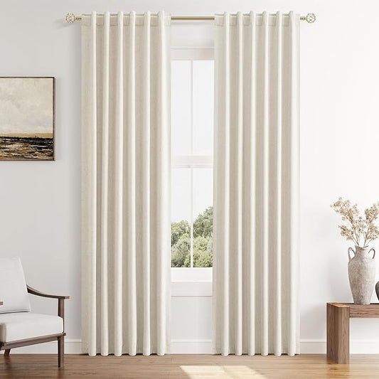 Guken 100% Blackout Curtains 40 Inch Wide by 84 Inch for Living Room Bedroom Back Tab Thermal Insulated Black Out Linen Drapes Room Darkening Window Curtains