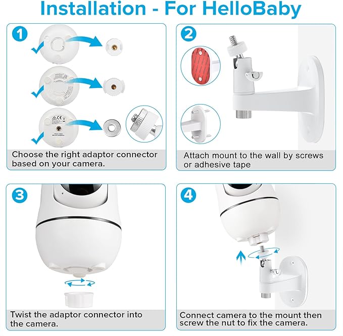 Adjustable Baby Monitor Mount for HelloBaby HB65/HB40/HB6550/HB6560/HB66/HB6339/HB6550 Pro, ANMEATE SM935E, Universal Baby Monitor Wall Mount with Perfect View and Easy to Install