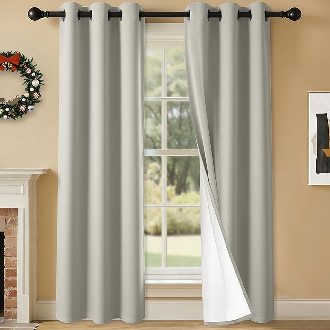 100% Blackout Curtains 84 Inch Length for Bedroom Living Room, Grommet Thermal Insulated Room Darkening Drapes, Light Blocking Window Treatment Decor, 2 Panels, 37x84, Silver Grey