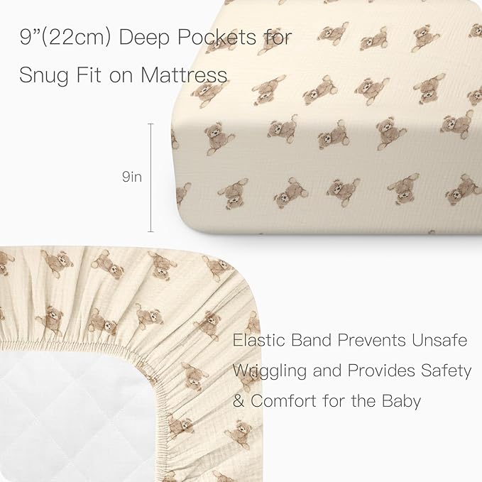 100% Organic Cotton 52x28 Inches Muslin Crib Sheets Fitted Crib Mattress Sheet for Baby Girls & Boys, Soft Boho Neutral Toddler Bedding Bed Sheets Fits Well Standard Size Crib Mattress 28x52 Inches